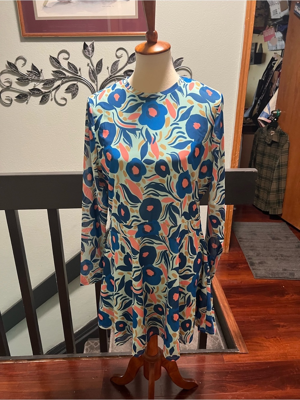 NWT Original Penguin Blue Floral Print Golf Dress Coral Accents & Shorts #244